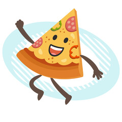 Cartoon Pizza Character joyfully jumping