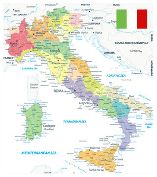 Fototapeta Italy Administrative Divisions Map On White