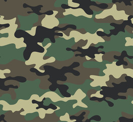 Fototapeta premium Green camo background, army uniform pattern, repeat background, trendy print.