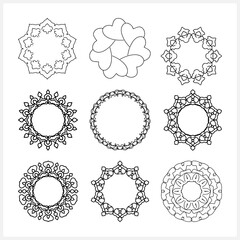 Outline frame set isolated on white. Coloring border. Sketch vector stock illustration. EPS 10