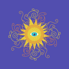 Sun on a lilac background.