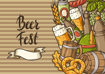 Illustration for beer festival or Oktoberfest. Background for pub or bar menu and flyers.