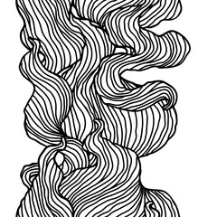 Seamless pattern with wave line curls. Monochrome stripes black and white texture. Wavy abstract hair.