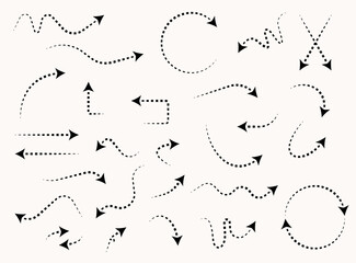 Different dotted black arrows flat icon set