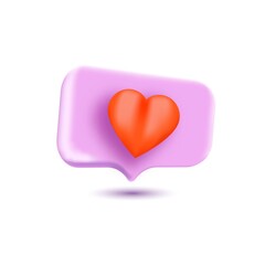 Banner with realistic heart on white bubble with shadow.