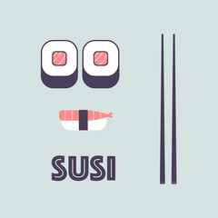 sushi rolls sticks with the inscription sushi