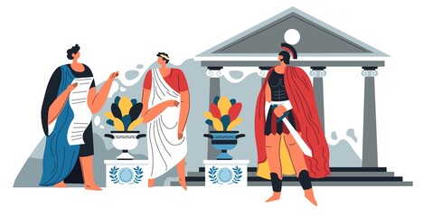 Fototapeta na wymiar Greek or roman soldier and citizen in ancient city