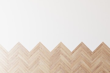 Top down view of wooden parquet flooring transitioning into white background. 3D illustration.