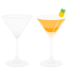 Two cocktail glasses, empty and with juice, svg vector illustration