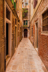 View of one of the characteristic 'Calle' (street) in the historic center of Venice