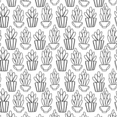 Illustration seamless pattern. Home plants succulents in pots.