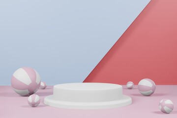 3d rendering illustration of summer template podium stage display showcase for product placement in minimal design.