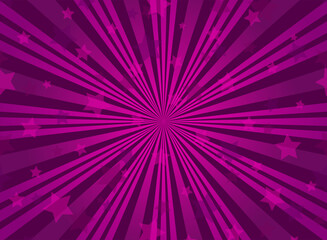 Sunlight horizontal background. Violet and purple color burst background with shining stars.