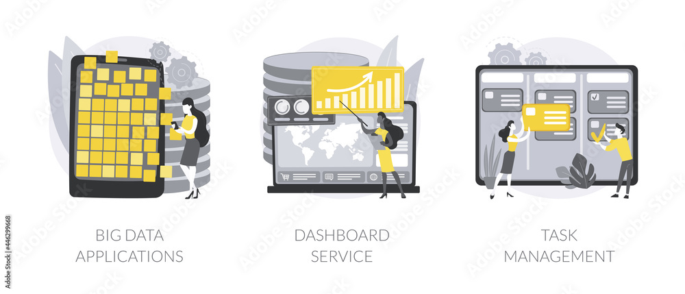 Poster big data analytics abstract concept vector illustrations.