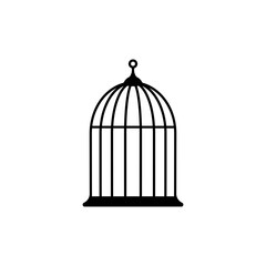 Locked bird cage icon. Trap, imprisonment, jail concept. Empty cage.