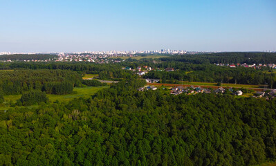 Fototapeta na wymiar Aerial view of green summer landscape with fields