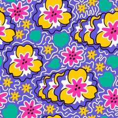 Seamless floral pattern in hippie retro style. Can be used for printing on fabric and paper and other surfaces. Seamless background pattern.	