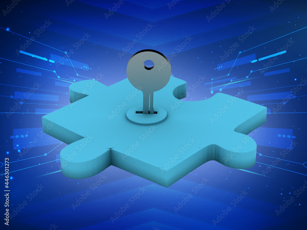 Poster login (metaphor with a puzzles), 3d rendering