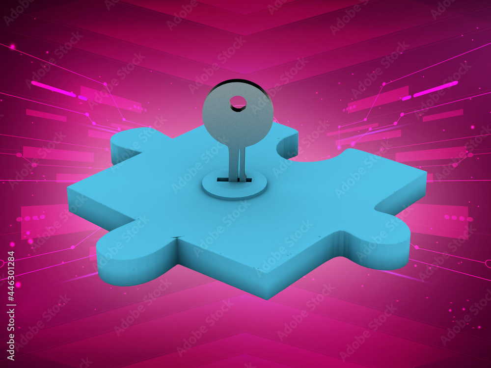 Poster login (metaphor with a puzzles), 3d rendering