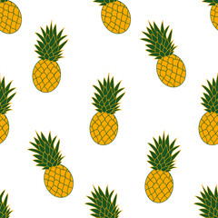 Pineapples tropical seamless pattern. Abstract pineapple fruits on a white background. Fruit design for packaging, fabric, menu, website. Vector illustration repeat pineapple.