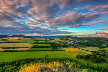 Sunset on the hill in Central Bohemian Uplands, Czech Republic.