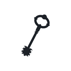Old antique detailed door key simple black icon isolated on white