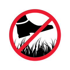 Please stay off the lawn, Prohibited keep off the green grass or forbidden stepping sign on white