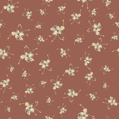 Fototapeta na wymiar Vector EPS10 seamless design from Retro Bugs Ornament collection, 7 companion patterns in total (4). Delicate nostalgic coordinated arrangements. For quilting, wallpaper, apparel, clothing/bag lining