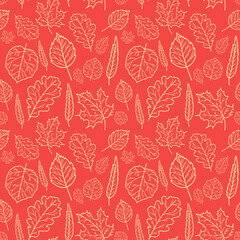 Autumn seamless pattern of leaves and lines