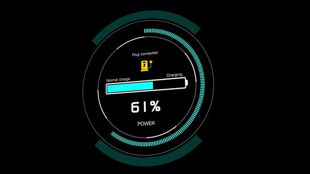 Circle round colorful circle electric vehicle car charging battery dashboard indicating progress of the increasing with percentage show fill up to 100%