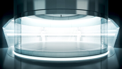 Futuristic empty stage. Modern Future background technology Sci-fi interior concept. 3d Rendering