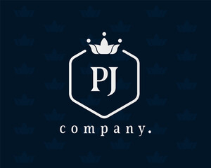 Creative letter PJ, P and J graceful logo. Elegant emblem and beautiful calligraphy. The hexagonal vintage symbol for book design, brand name, business card, restaurant, boutique, hotel, cafe, badge.