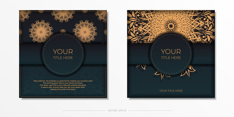 Dark green postcard template with white abstract mandala ornament. Elegant and classic elements are great for decorating. Vector illustration.