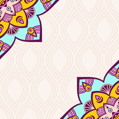 Fototapeta premium Invitation graphic card with mandalas. Vintage decorative elements. Applicable for covers, posters, flyers, banners. Arabic, islam, indian, turkish, chinese, ottoman motifs. Color vector illustration.