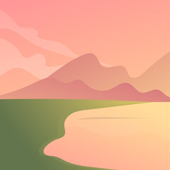 Fototapeta na wymiar Mountain at sunset and pond,illustration Vector EPS 10 