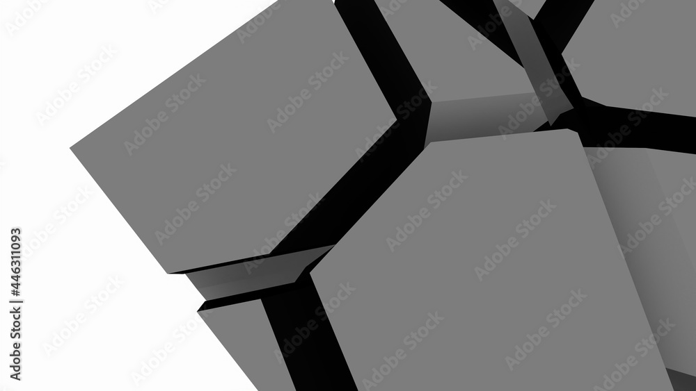 Poster black-gray low-poly 3d objects on a white background. screensaver. graphic image.