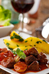 greek stifado meat stew with potatoes