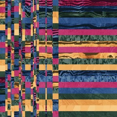 Seamless funky graphic pattern motif of chaotic and psychedelic noise. High quality illustration. Glitchy messy technical failure like design. Dynamic linear optical illusion print for surface print.