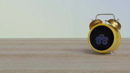 3d rendering of color alarm clock with symbol of truck monster on display on table © Destrosvet