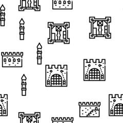 Castle Construction Vector Seamless Pattern Thin Line Illustration