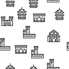 Castle Construction Vector Seamless Pattern Thin Line Illustration