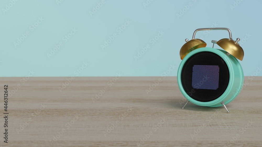 Poster 3d rendering of color alarm clock with symbol of argentina on display on table