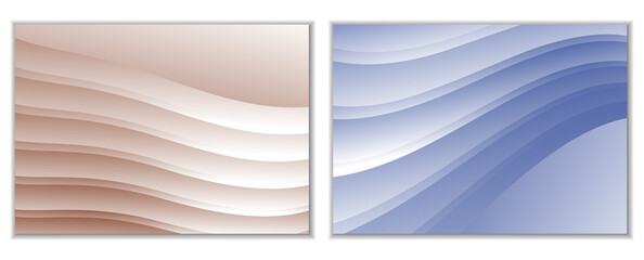 Abstract gradient waves background and folds. A set of 2 templates. 3D illustration in gentle pastel colors. Vector