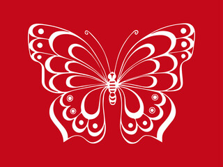 Fototapeta na wymiar butterfly motif or white butterfly isolated on red background. 