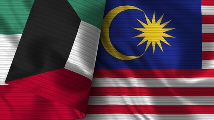 Malaysia and Kuwait Realistic Flag &ndash; Fabric Texture 3D Illustration
