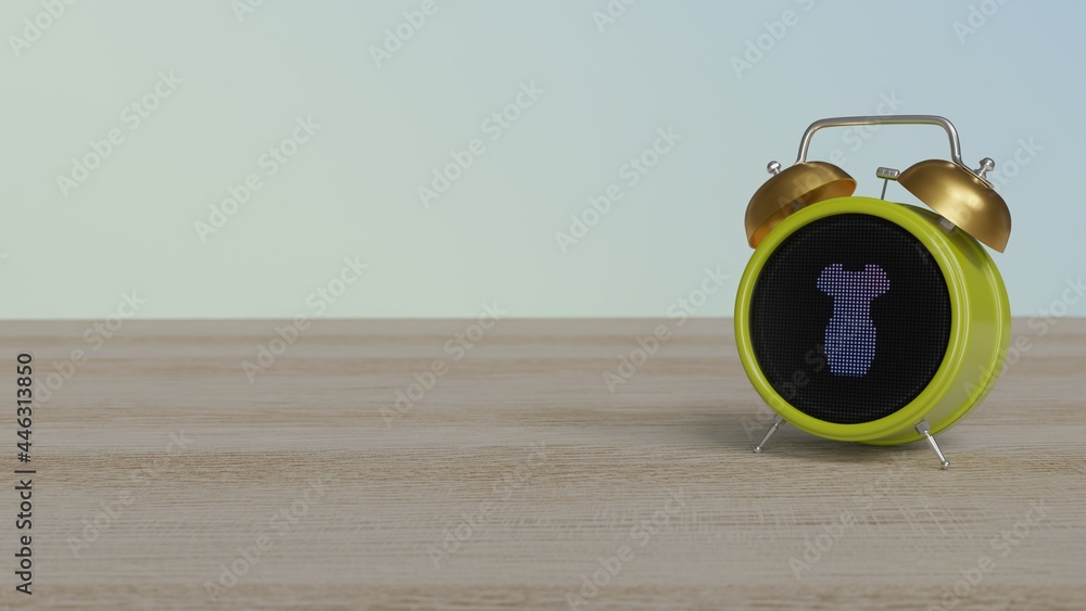 Aufkleber 3d rendering of color alarm clock with symbol of dress on display on table