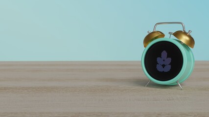 3d rendering of color alarm clock with symbol of gluten on display on table