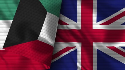 United Kingdom and Kuwait Realistic Flag – Fabric Texture 3D Illustration