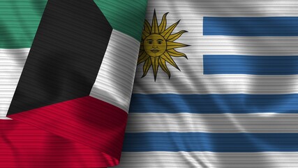 Uruguay and Kuwait Realistic Flag – Fabric Texture 3D Illustration
