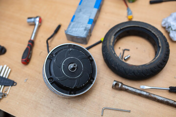 maintenance of the electric scooter, replacement of the electric motor and wheel tires.